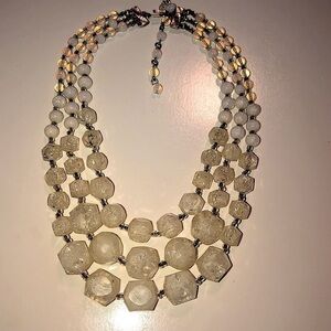 𝅺vtg 60s Lucite Crackle & Iridescent Beaded Multi Strand Necklace 16”